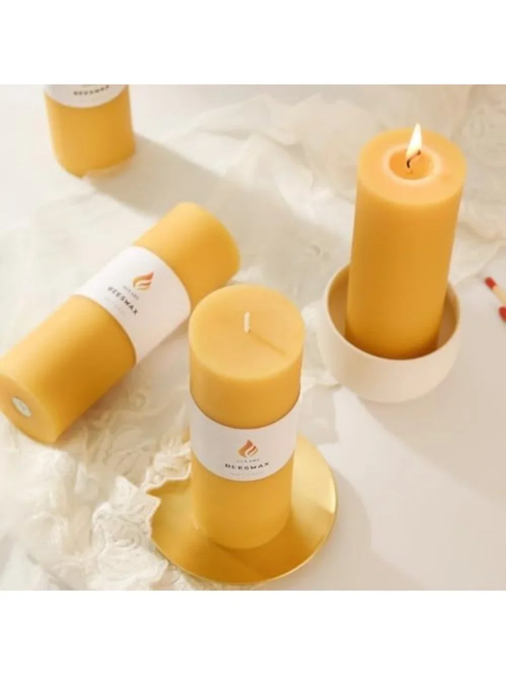 6-Pack Pure Beeswax Pillar Candles - 56 Hour Burn, Wedding Decor & Emergency Use